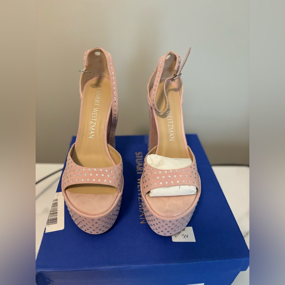 STUART WEITZMAN Sky High Embellished Ankle Strap Platform Sandals - Size 10b - Picture 9 of 10